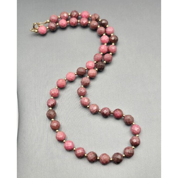 VTG Faceted Rhodonite 8mm Beaded Necklace 16" GF 14K Spring Clasp & Spacers - Picture 2 of 9